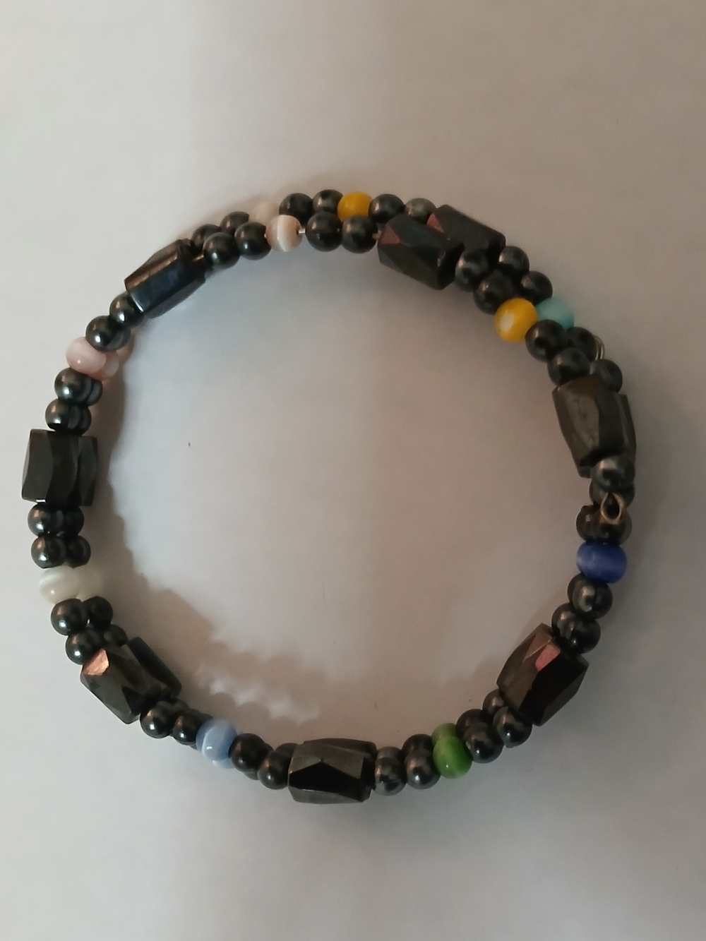 Multicolor Accent Hematite Stretch Bracelet - Black with Colorful Beads
